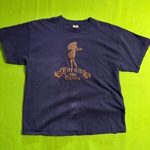 Corona Extra Beer T-Shirt Mens XL Navy Blue Hula Girl Puff Print Graphic Tee
